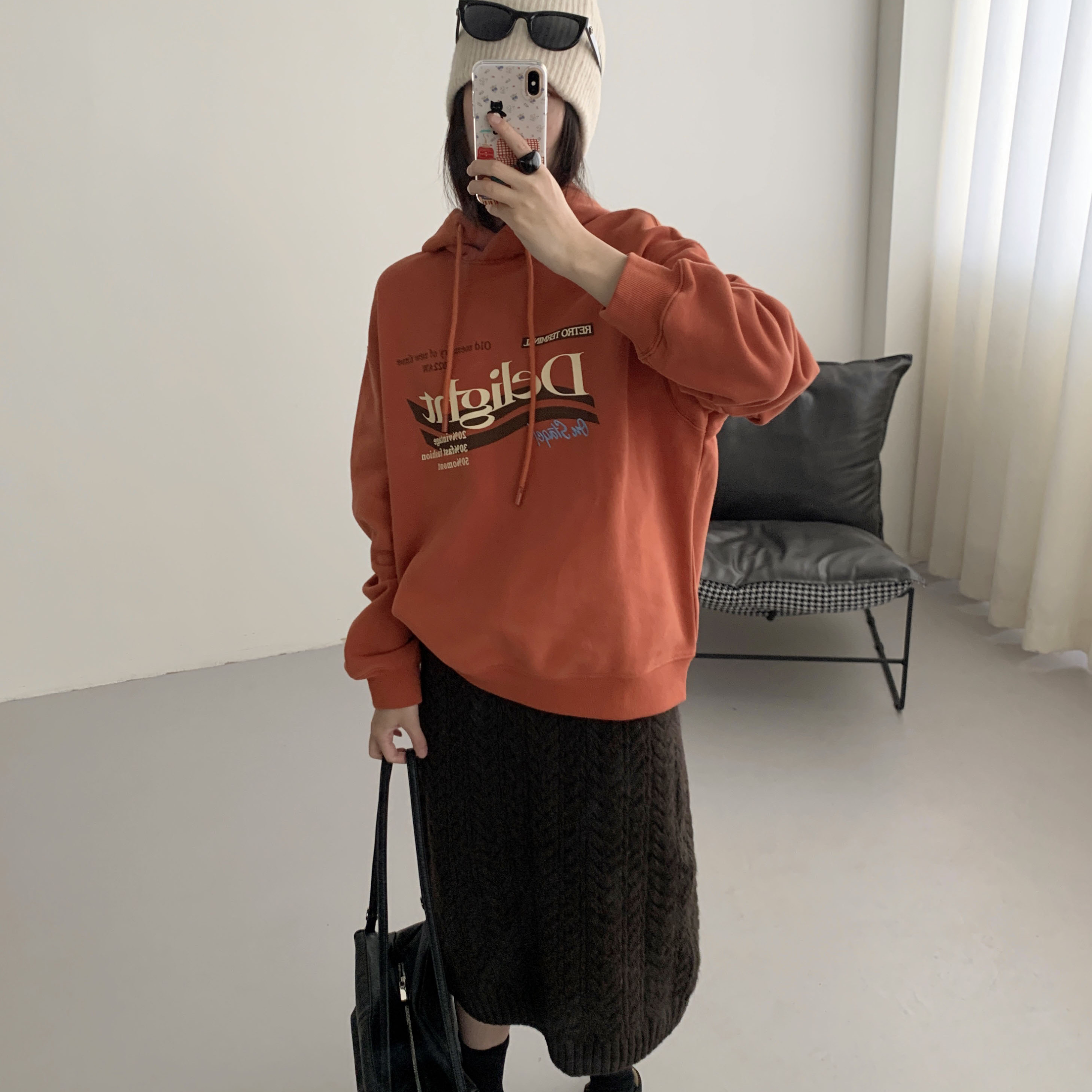 荷宝娜字母印花连帽卫衣女2025新款宽松美式复古高级感卫衣秋冬