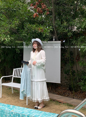 荷宝娜微胖定制 胖mm白色蕾丝半裙女春季新款高腰a字显瘦大摆裙