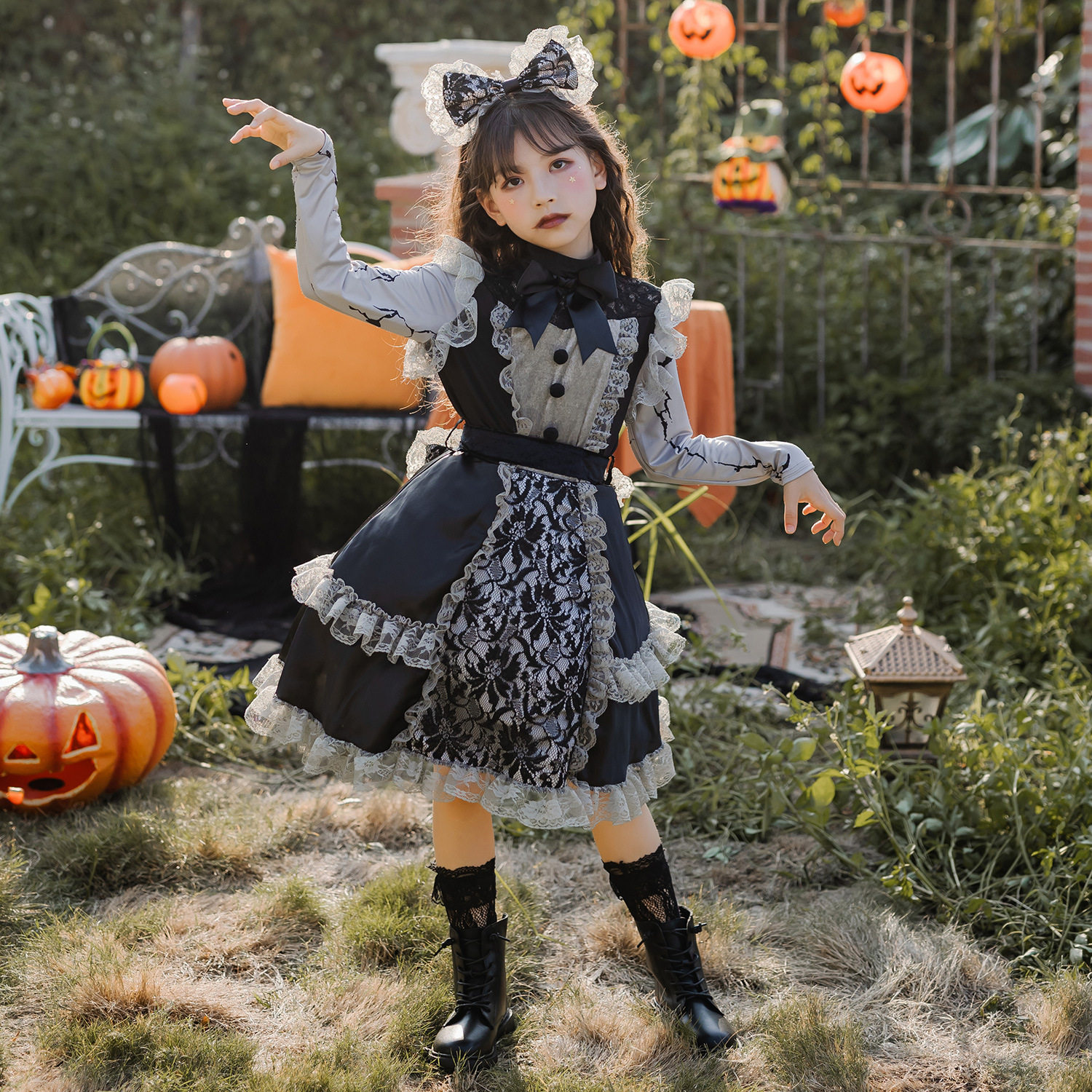 万圣儿童服装cosplay吸血鬼连衣裙暗黑巫婆女巫服女童lolita女仆