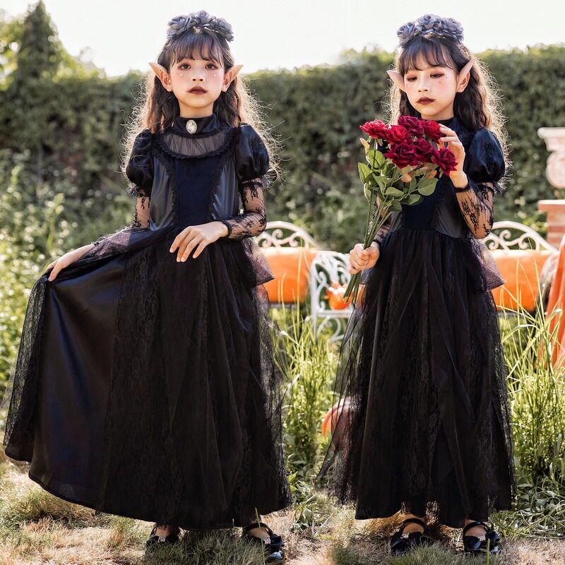 万圣节服装儿童cosplay鬼新娘哥特吸血鬼连衣裙恐怖女巫婆灵童装