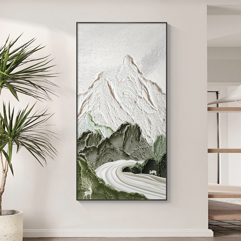 侘寂风玄关装饰画抽象肌理感走廊过道挂画现代简约入户正对门壁画