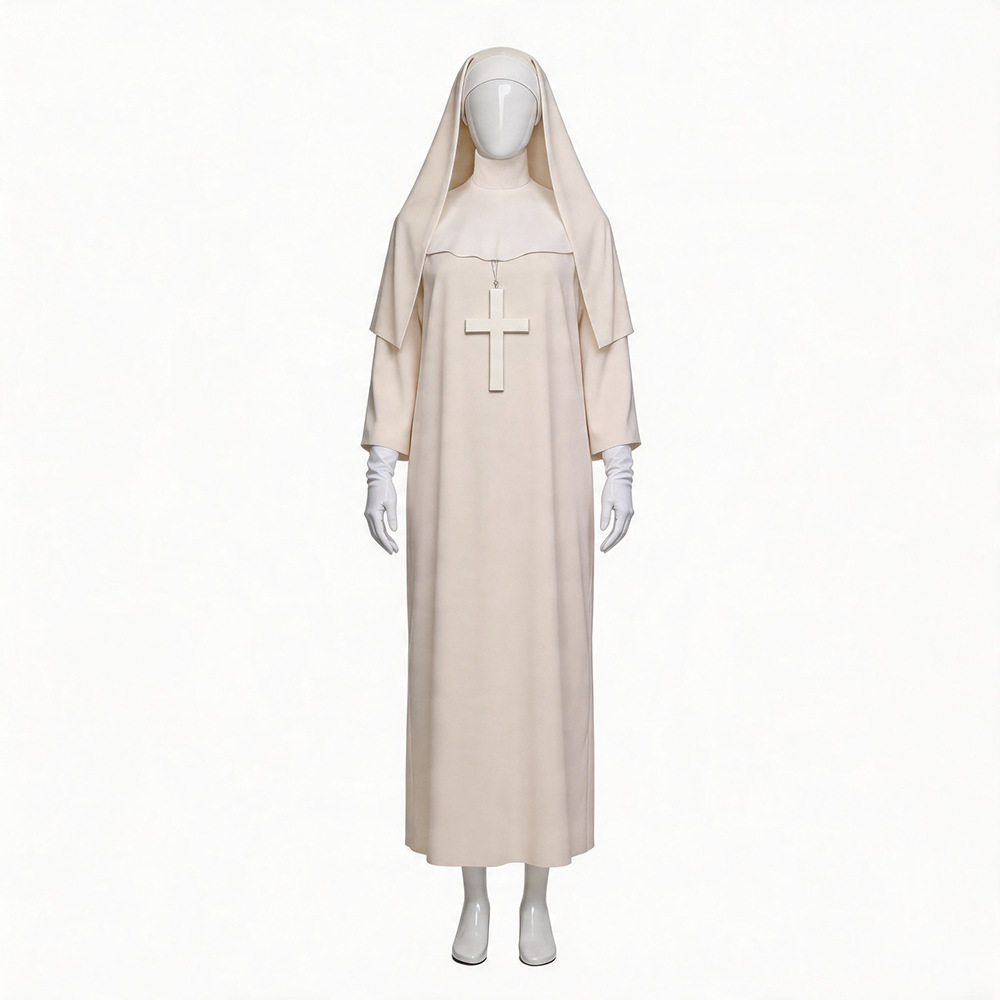 跨境亚马逊修女服cosplay米白色修女角色扮演服装招魂万圣节cos服
