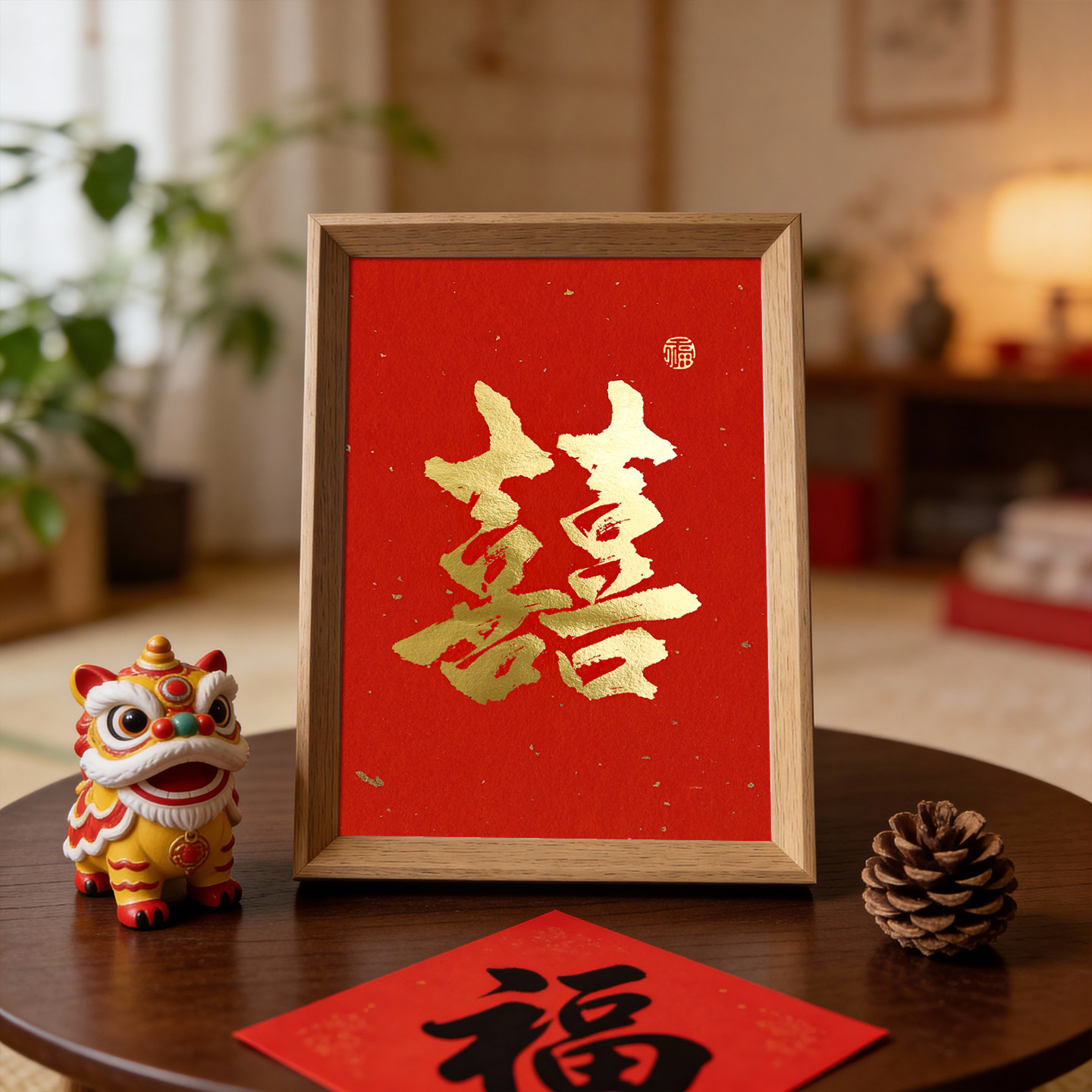 喜结婚喜庆好寓意书法字画相框新中式摆件客厅婚礼布置家居装饰画