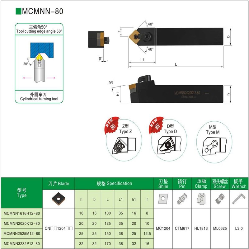 数控机夹外圆刀杆MCMNN2020K/2525M/3232-80-100车床刀具钝角车刀