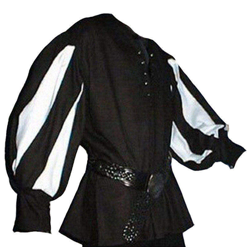 男装中世纪舞台表演cosplay服装 欧美话剧演出服拼色绑带领衬衫图片