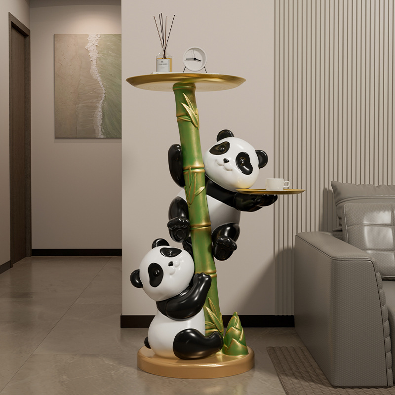 贝汉美熊猫大型收纳托盘落地摆件客厅电视柜家居装饰乔迁新居礼物