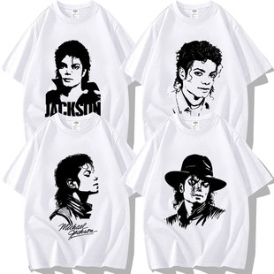 迈克尔杰克逊周边纯棉大码宽松休闲帅气时尚经典短袖T恤衣服体恤