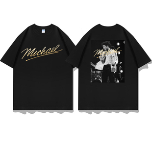 迈克尔杰克逊照片图案印花巨星之路电影周边短袖T恤衣服体恤半袖
