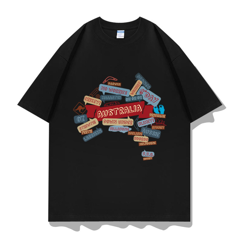 澳大利亚地图澳洲Australia旅游旅行地标送外国人纪念品短袖T恤衫
