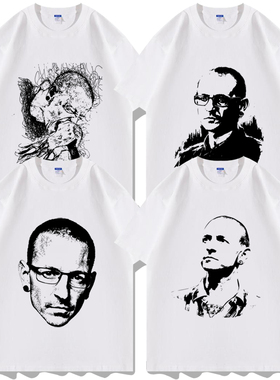 林肯公园linkinpark查斯特贝宁顿图案印花短袖T恤衣服体恤文化衫