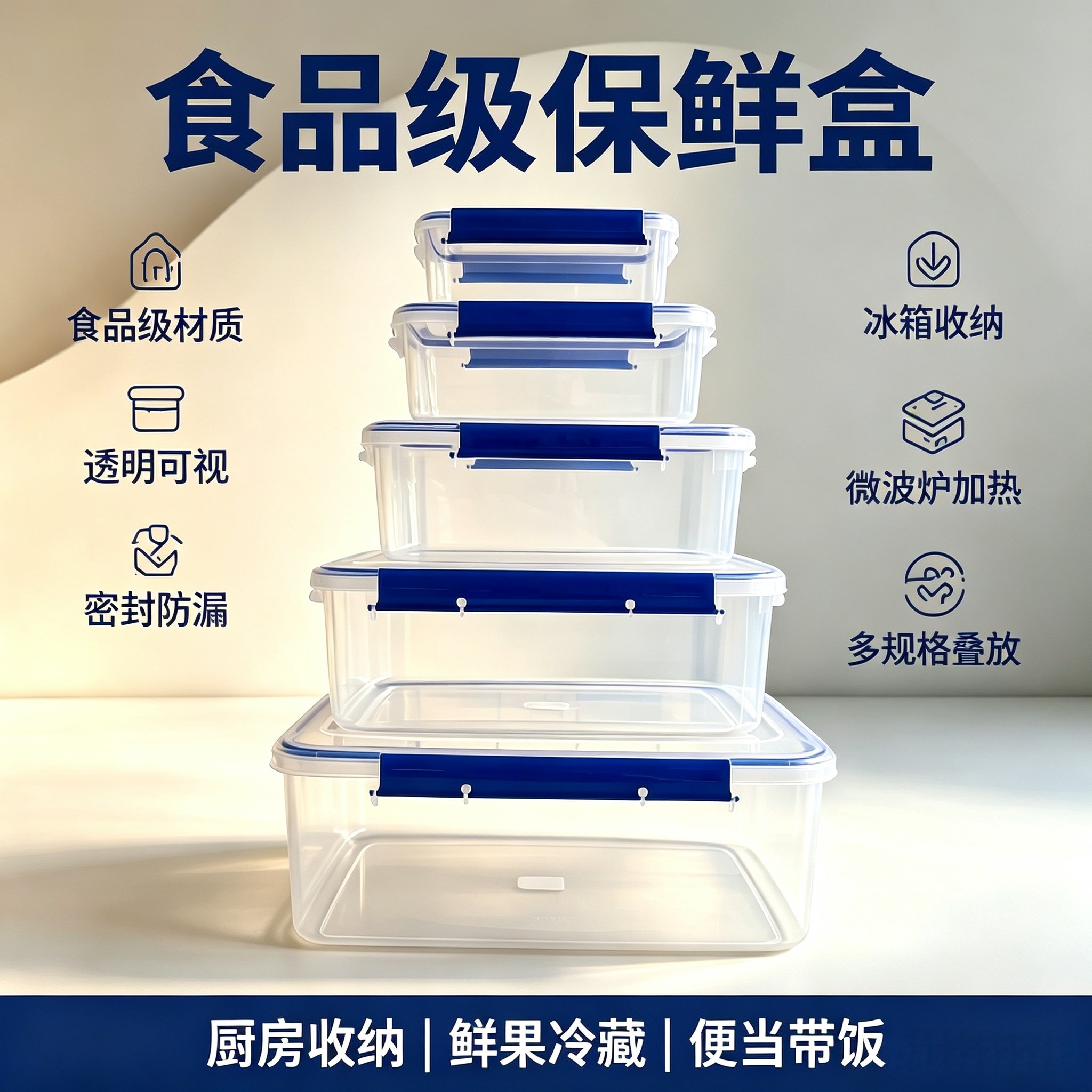 食品级材质保鲜盒冰箱专用长方形商用密封盒耐高温塑料食品级厨房