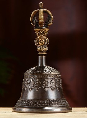 快速发货尼泊尔手工金刚杵铃五股金O刚青铜铃铛八吉祥款