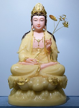 快速发货b汉白玉大势至菩萨佛像观音镶金西方三圣坐像阿弥陀佛摆