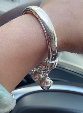 纯银手工9c99足银手镯女手工定制实心扁款白银雪花银镯吊坠需另拍