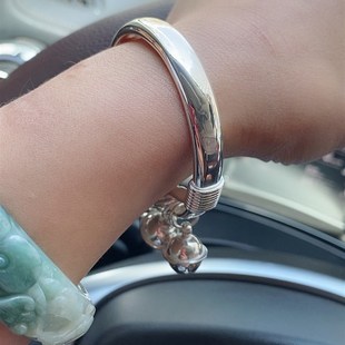 纯银手工9c99足银手镯女手工定制实心扁款白银雪花银镯吊坠需另拍