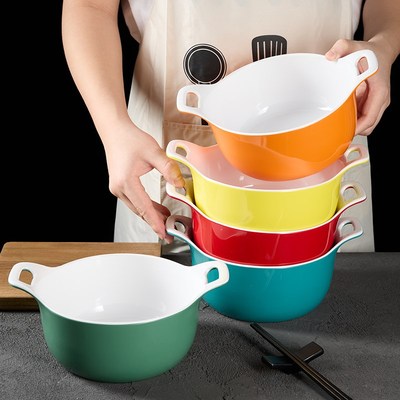 快速发货网红双耳麻辣烫专用碗商用创意螺蛳粉碗R仿瓷密胺面碗面