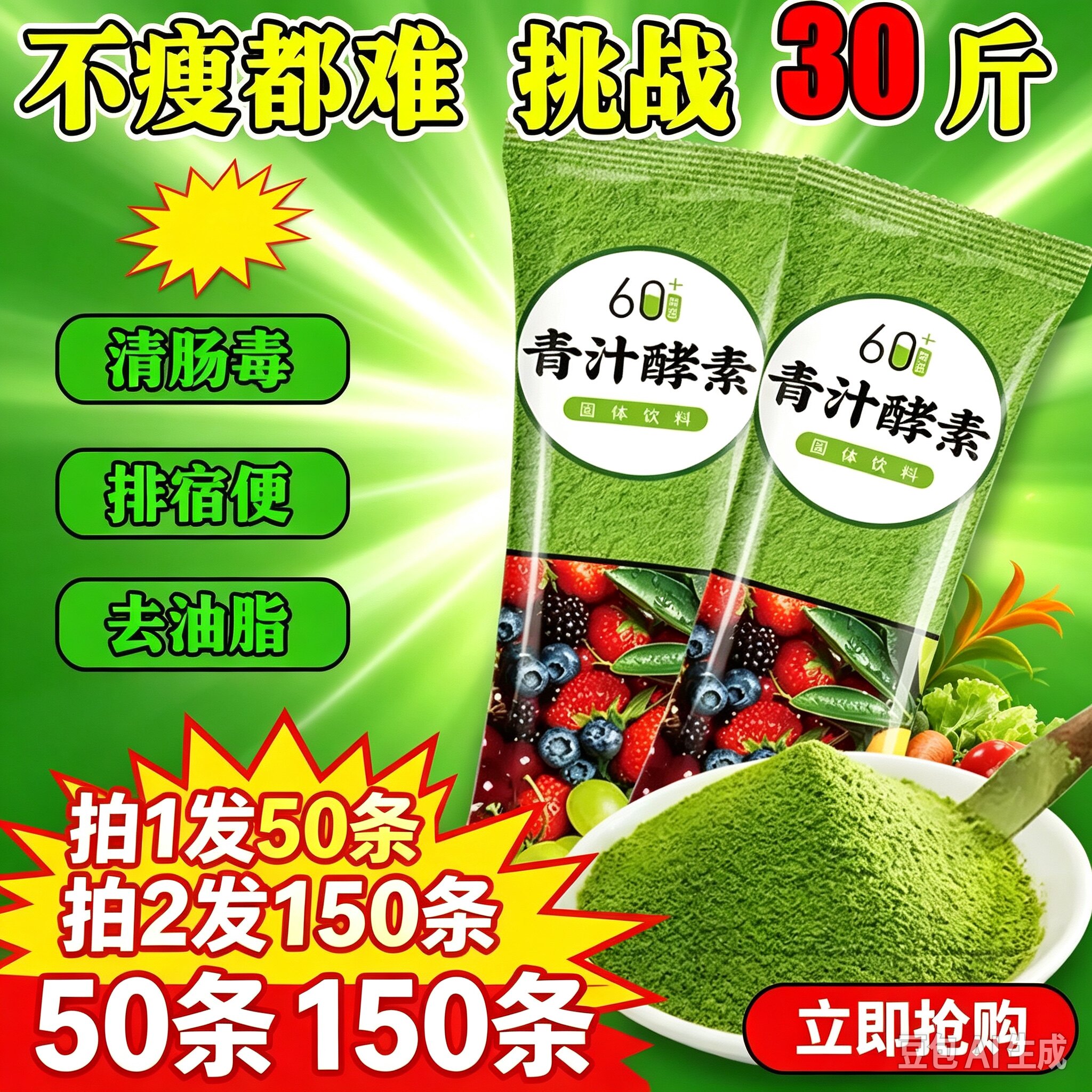 正品大麦若叶升级版青汁酵素减肥产品燃脂瘦身代谢排便清肠益生菌减脂冲饮专用全身刮油茶神器