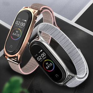 米布斯 适用小米手环10/9/8代7代6代5代4/3代尼龙腕带标准版 nfc版男女透气棉魔术贴金属表壳替换带表带配件