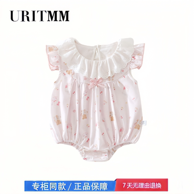 【2折专区】折扣店撤柜  夏季新款女宝翻领蝴蝶结刺绣短袖包屁衣