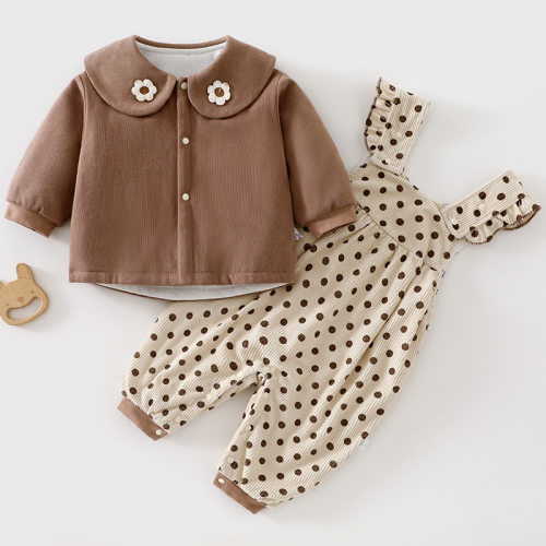 秋冬宝宝背带裤两件套40g薄棉袄婴儿背带裤韩系风女童装开衫外套