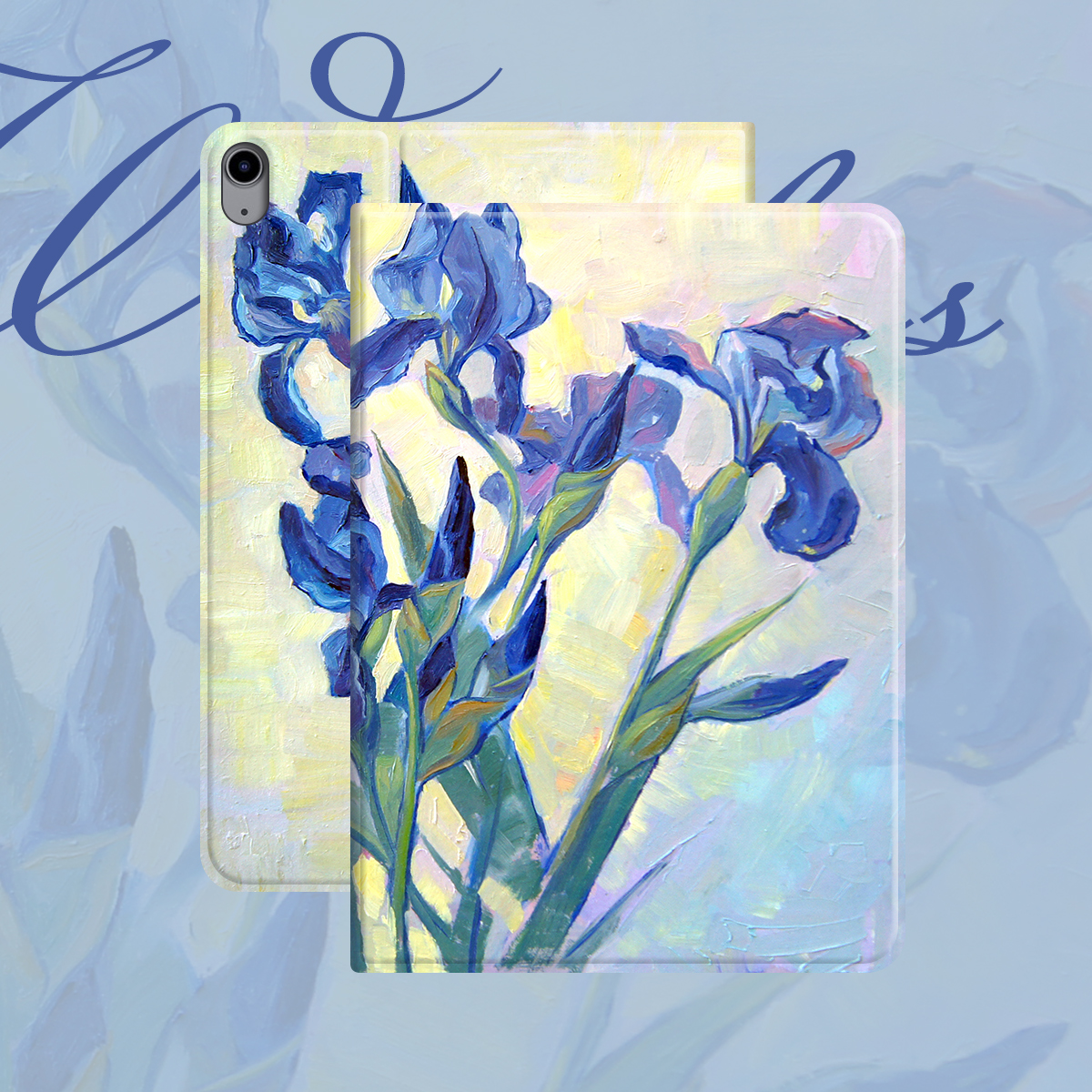 iPad保护套油画蓝色莺尾花苹果
