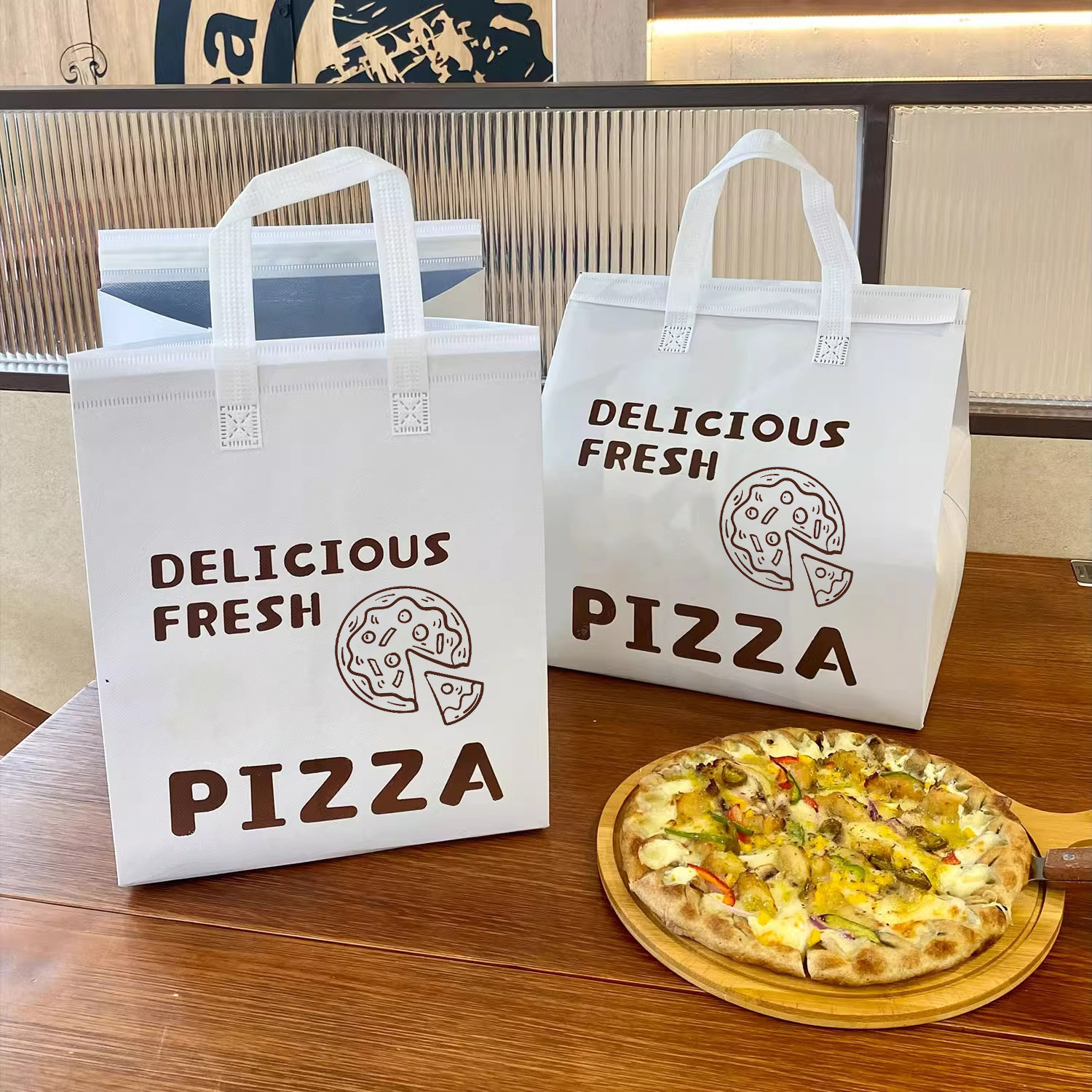 定制披萨打包袋商用一次性外卖餐盒无纺布保温袋比萨6/8/10/12寸,包装,塑料手提袋,淘宝优惠券,粉丝福利购,淘宝优惠卷