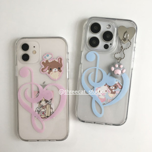 韩ins少女Y2K爱 16promax苹果15 手机壳适用于iphone17pro 13保护套高透软Xsmax包边12 音符欧尼博主同款