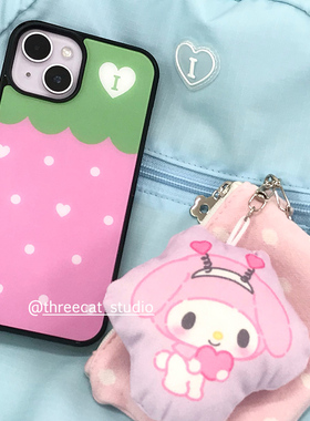 韩ins粉草莓爱心古早波点欧尼博主同款手机壳适用于iphone17promax/16pro苹果15/14/13/12黑边11保护套Xsmax