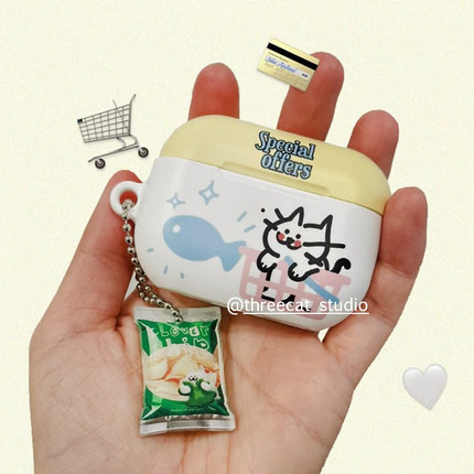 韩ins设计小鱼可爱猫咪博主同款4代进口pro3菲林耳机壳适用于苹果1/2/3/4代airpods pro2保护套airpods4硬亮