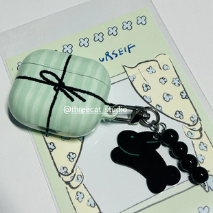 韩ins设计蝴蝶结薄荷绿礼品盒pro3进口4代菲林耳机壳适用于苹果1/2/3/4代airpods pro2保护套airpods 4代硬亮