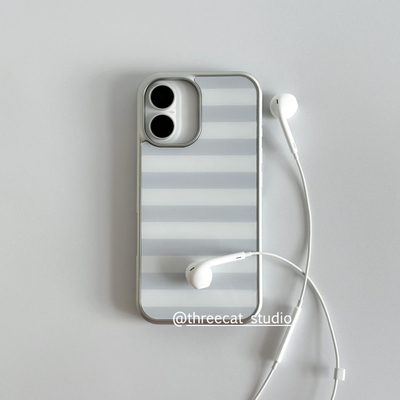 甜美灰白条纹17promax手机壳