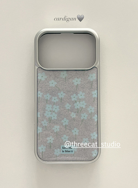 韩系ins格雷系蓝色小碎花欧尼博主同款手机壳适用于iphone17promax/16pro苹果15/14/13/12银边11保护套Xsmax