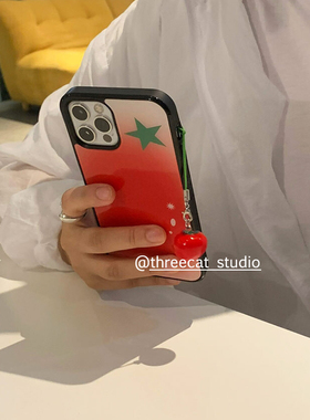 韩系ins渐变番茄红绿色星星番茄挂件欧尼同款手机壳适用于iphone17promax/16pro苹果15/14/13/12黑边11保护套