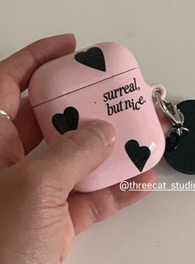 韩ins设计时尚简约黑色爱心pro3进口4代菲林耳机壳适用于苹果1/2/3/4代airpods pro2保护套airpods 4代硬亮