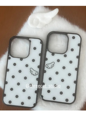 韩ins古早黑色波点天使翅膀欧尼博主手机壳适用于iphone17promax/16pro苹果15/14/13/12黑边11保护套Xsmax