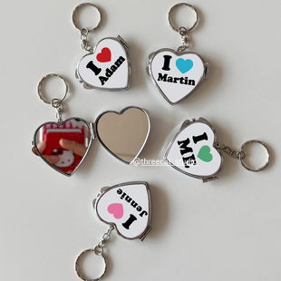 韩系定制爱豆情侣专属英文爱心镜子应援挂饰包包挂件女车钥匙扣