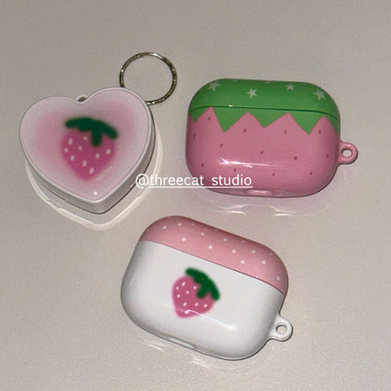 韩ins设计古早草莓波点星星pro3进口菲林耳机壳适用于苹果1/2/3/4代airpods pro2保护套airpods 4代硬亮