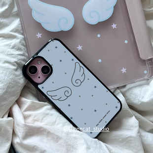 韩系ins天使翅膀波点星星欧尼博主同款手机壳适用于iphone17promax/16pro苹果15/14/13/12黑边11保护套Xsmax