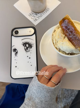 韩ins可爱二次元星星眼睛欧尼博主同款手机壳适用于iphone17promax/16pro苹果15/14/13/12黑边11保护套Xsmax