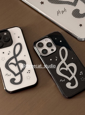 韩系ins古早波点音符星星博主同款手机壳适用于iphone17promax/16pro苹果15/14/13/12黑边11保护套Xsmax