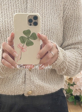 韩ins幸运四叶草丝带欧尼菲林壳适用于iphone17promax苹果16pro/15/14/13/12/11全包Xsmax手机保护套XR亮面