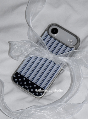 韩系ins深蓝条纹黑底波点欧尼博主同款手机壳适用于iphone17promax/16pro苹果15/14/13/12银边11保护套Xsmax