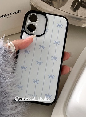 韩ins欧尼甜美少女温婉知性竖纹蝴蝶结手机壳适用于iphone17promax/16pro苹果15/14/13/12黑边11保护套Xsmax