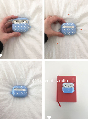 韩ins时尚设计少女婴儿蓝甜美波点pro3进口菲林耳机壳适用于苹果1/2/3/4代airpods pro2保护套airpods 4代硬