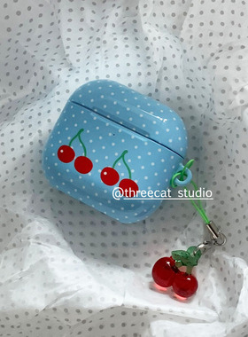 韩ins设计少女心樱桃古早波点pro3进口4代菲林耳机壳适用于苹果1/2/3/4代airpods pro2保护套airpods 4代硬亮