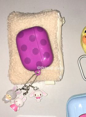 韩ins设计chic古早李子红波点pro3进口菲林耳机壳适用于苹果1/2/3/4代airpods pro2保护套airpods 4代硬亮