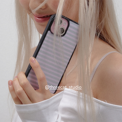 甜美灰粉条纹17pro手机壳