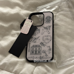 韩系ins设计复古小羊房子潮流博主同款 16pro苹果15 12黑边11保护套Xsmax 手机壳适用于iphone17promax