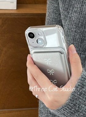 韩欧尼ins少女蝴蝶结皮革磁吸无线充magsafe卡套手机壳适用于iphone17pro/16promax苹果15/14/13/12/11