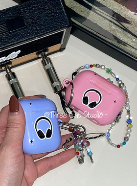 韩ins设计少女粉黑色耳机星星pro3进口菲林耳机壳适用于苹果1/2/3/4代airpods pro2保护套airpods 4代硬亮